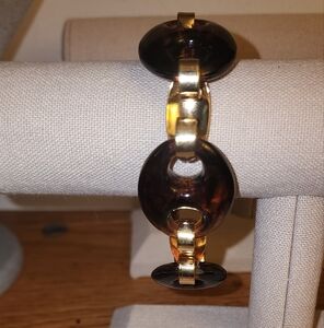 VINTAGE 1974 SIGNED NAPIER GOLDTONE FAUX-TORTOISE SHELL LINK BRACELET
